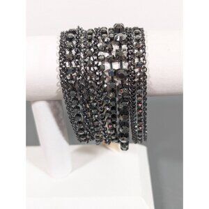 Forever 21 Gray Rhinestone Multi Chain Bracelet Wide Y2K Statement Gothic 7.5"